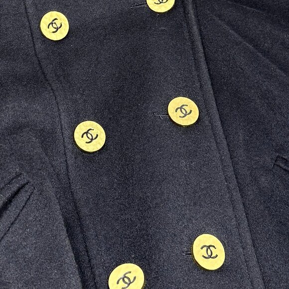 CHANEL Vintage 95A CC Mark Logo Long Coat Jacket #38 Cashmere Dark Blue [106373] - Picture 10 of 12